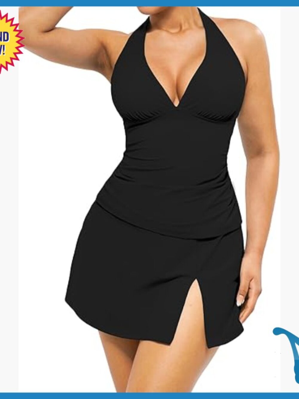 Tummy Control Tankini Swimwear with Skirt, Halter Top, Shapewear - Picture 1 of 7